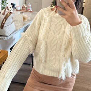 Sage Off-White Cable Knit Sweater
